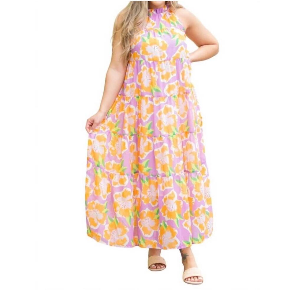 Michelle McDowell Bethany Tiered Maxi Dress in Sea Flower Lilac XL